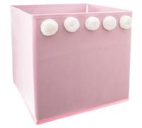 CAJA DE ALMACENAMIENTO INFANTIL CON POMPONES COLOR ROSA - 29 x 29 x 29cm