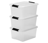 Caja de almacenamiento Iris Ohyama con tapa, 15 litros, juego de 3 unidades, transparente, con cierres a presión y asas, apilable, resistente y duradera, ideal para ropa, garaje, hogar, oficina, caja