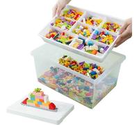 Caja de almacenamiento multifuncional Unyqoos® con tapa: organizador transparente de PP con compartimentos extraíbles y base adaptable para juegos y organización