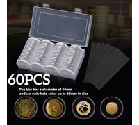 Caja de almacenamiento para 60 monedas, estuche transparente para monedas de 17-38 mm, contenedor conmemorativo, caja de exhibición para colección y decoración 60PCS