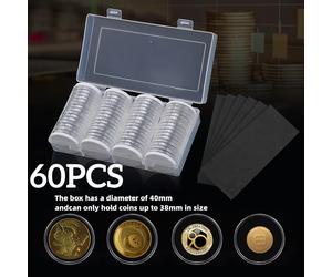 Caja de almacenamiento para 60 monedas, estuche transparente para monedas de 17-38 mm, contenedor conmemorativo, caja de exhibición para colección y decoración 60PCS