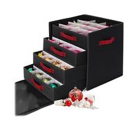 Caja de Almacenamiento para Adornos navideños Relaxdays, 64 Bolas, 40 x 36,5 x 36,5 cm, poliéster, cartón, Negra