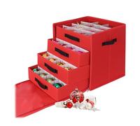 Caja de Almacenamiento para Bolas navideñas Relaxdays, 64 Bolas, 40 x 36,5 x 36,5 cm, poliéster, cartón, roja