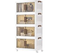 Caja de almacenamiento plegable - Cajas de almacenamiento apilables con ruedas y puertas magnéticas - 100 litros - 45 x 26 x 91 cm