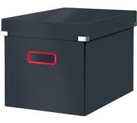 Caja de almacenamiento plegable en forma de cubo de la marca Unyqoos®, color gris suave, con tapa. Fabricada en cartón resistente, superficie lavable, ideal para estanterías tipo cubo, para documentos