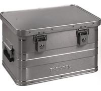 Caja de aluminio de 430 x 330 x 275 mm, con capacidad de 29 litros, con tapa abatible y cerradura de cilindro