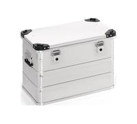 Caja de aluminio de 582 x 385 x 410 mm, con capacidad de 76 litros, con tapa abatible y esquinas apilables