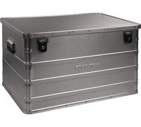 Caja de aluminio de 790 x 560 x 475 mm, con capacidad de 184 litros, con tapa abatible y cerradura de cilindro
