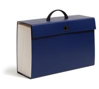 Caja de archivos ampliable con 19 compartimentos, etiquetas identificadoras y formato DIN A4, ideal para oficina y escuela