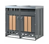 Caja de basuras - compartimentos de almacenamiento - cerrable, dos puertas, área de plantación, panel de puerta con vetas verticales de madera, zócalo hueco en forma de diamante - gris, madera
