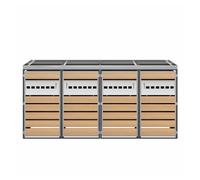 Caja de basuras con ventilación - 4 puertas, compartimentos de almacenamiento, cerrable, área para plantas - gris, madera