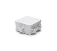 Caja de conexiones cuadrada IP44 resistente al agua (100 x 100 x 50 mm) en gris, ideal para instalaciones eléctricas en exteriores.