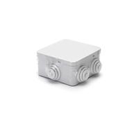 Caja de conexiones cuadrada IP44 resistente al agua (100 x 100 x 50 mm) para instalaciones eléctricas exteriores y protección del cableado.