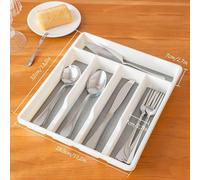 Caja de cubiertos Ibzenoa® con 5 compartimentos: organizador de cubiertos blanco fabricado en plástico moldeado por inyección, con insertos de goma antideslizantes y base de silicona, ideal para la co