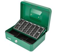 Caja de dinero HMF con cerradura, caja con contador de monedas de euro, 3 compartimentos para billetes | 25 x 18 x 9 cm | Verde