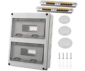 Caja de Distribución de Superficie 24 Módulos, Caja de Fusibles IP65 a Prueba de Agua con Bloque de Terminales, Carril, Caja Conexiones Electricas para Jardín o Exteriores