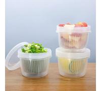 Caja de drenaje reutilizable de polipropileno para almacenamiento de refrigerador, contenedor apilable de almacenamiento de alimentos de cocina con cesta de drenaje de malla de filtro, 11 x 8 x 8,5 cm