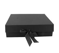 Caja de embalaje de cosméticos, caja de regalo plegable de color puro con tapa y cinta para perfume, 12.2 x 10.6 x 3.5 pulgadas (negro)