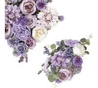 Caja de flores artificiales DIY Unyqoos®: rosas de Pentecostés blancas y violetas hechas de seda de látex, espuma y plástico, set combinado para ramo de novia, prendas y decoración de mesas de boda