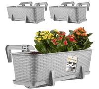 Macetero de balcón KADAX con base y asas, 40 cm, gris claro, paquete de 3