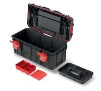 Caja de herramientas con portaherramientas con compartimentos divisorios, mango ergonómico, cierres de sujeción, plástico, 55 x 25 x 26,4 cm