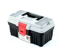 Caja de herramientas con portaherramientas, mango ergonómico, tapa re