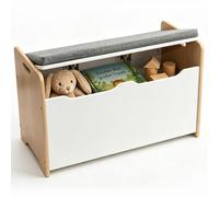 Caja de juguetes ALVIX con banco y cojín de 3 cm de grosor, banco infantil con espacio de almacenamiento, caja de juguetes con tapa de cierre suave, caja de almacenamiento para juguetes