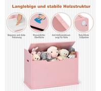 Caja de juguetes con tapa 2 en 1, tipo baúl, con compartimento para cojines, de madera, con asas para transportar, color rosa