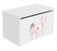 Caja de juguetes Daria, blanca, con estampado de una niña y un unicornio
