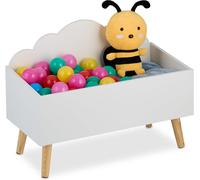 Caja de juguetes - Diseño: nubes - 45 x 60 x 30 cm - Madera MDF - Libros y juguetes - Caja de juegos abierta - Blanco