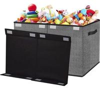 Caja de juguetes grande Unyqoos® con tapa, 83 litros – caja de almacenamiento plegable y apilable con asas, diseño a rayas blanco y , ideal para habitaciones infantiles, ropa y libros