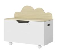 Caja de Juguetes para Niños AIYAPLAY con Ruedas y Tapa Abatible, Bisagras de Seguridad, 59x30x53 cm, Blanca