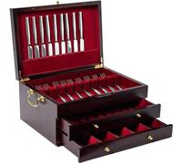 Caja de madera para cubiertos, sin cubiertos, de tres niveles. Caja para guardar cubiertos de plata. Maletín para cubiertos con asa y forrado de fieltro. Cofre para guardar cubiertos para 12, 16 o más