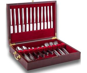 Caja de madera para cubiertos, sin cubiertos incluidos. Caja para guardar cubiertos de plata. Maletín para cubiertos con asa y forrado de fieltro. Caja para guardar cubiertos para 12 servicios