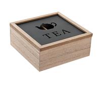 Caja de Madera para Infusiones o Té con 4 Compartimentos 16 x 16 x 7cm. Cofre para Decorar con Tapa, almacenaje té, café