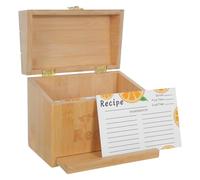 Caja de Madera para Recetas con Ranura y Soporte Móvil | Organizador de Sobremesa para Tarjetas, Separadores Incluidos, Estilo Rústico Moderno, Color Beige
