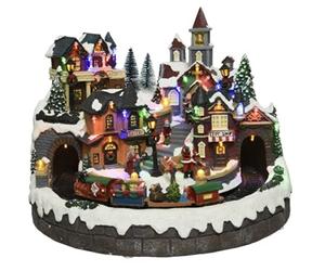 Caja de música navideña con tren con estación de efectos luminosos y movimiento 42 cm - L40,50 -W40,50 - H31,00 cm-37 LED - Selección de papelería Varzi desde 1956