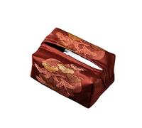 Caja de pañuelos Caja de pañuelos tela, soporte estilo chino, bolsa organizadora decorativa papel Facial con estampado Floral Retro Soporte para decoración de habitaciones(Red)