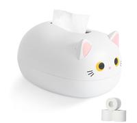 Caja De Pañuelos De Gato De Dibujos Animados, Caja De Pañuelos Faciales De Dibujos Animados De Plástico, Caja De Servilletas Encantadora, Caja Dispensadora De Pañuelos para Encimeras (White)