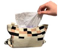 Caja de pañuelos de Tela Tejida, Bolsa de Almacenamiento, Soporte de Hilo de algodón Suave para el hogar y el Coche (Rosa Negro)