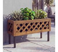 Caja de plantas HWC-P86, maceta para flores/plantas, apta para interior y exterior, madera de acacia con certificación , 35x64x24 cm, color marrón
