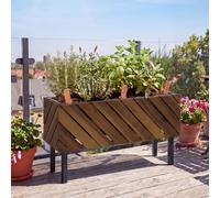 Caja de plantas HWC-P87, maceta para flores/plantas, apta para interior y exterior, madera de acacia con certificación , 36x62x22 cm, color marrón