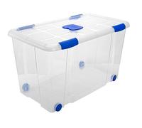 Caja de plástico nº12 transparente con ruedas de 41 x 73,2,x 41 cm,con capacidad para 90 litros. Baúl con tapa para organización del hogar. Arcón de plástico para varios usos en interior o exterior Wh