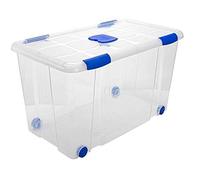 Caja de plástico nº12 transparente con ruedas de 41 x 73,2,x 41 cm,con capacidad para 90 litros. Baúl con tapa para organización del hogar. Arcón de plástico para varios usos en interior o exterior