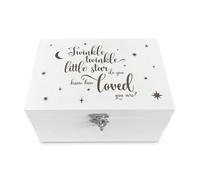 Caja de recuerdos grabada para bebé con texto en inglés "Twinkle Twinkle Little Star, Do You Know How Loved You Are", almacenamiento de recuerdos de madera blanca, regalo unisex para nuevos padres