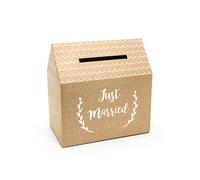 Caja de regalo Just Married, papel de estraza de 30,5 cm x 1 unidad, para bodas, color marrón, blanco, natural, decoración de boda