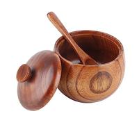 Caja de Sal de Madera, Azucarero y Salero Tarro de Especias Salero de Madera con Tapa y Cuchara Cuenco de Azúcar para Pimienta Recipiente para Condimentos Soporte para Servir en la Cocina (1Pcs)