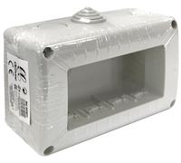 Caja de superficie de 4 módulos, diseño resistente y fácil instalación, ideal para conexiones eléctricas en espacios reducidos.