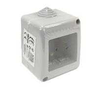 Caja de superficie para instalaciones eléctricas, 2 módulos, ideal para montaje en pared y conexión de dispositivos eléctricos.