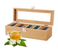 Caja de Té de Madera con 5 Compartimentos, 30 * 10 * 9CM Caja para Té e Tnfusiones Cajita Infusiones con Ventana Organizador Bolsas Té Organizador de Bolsas de Té para Café, Especias